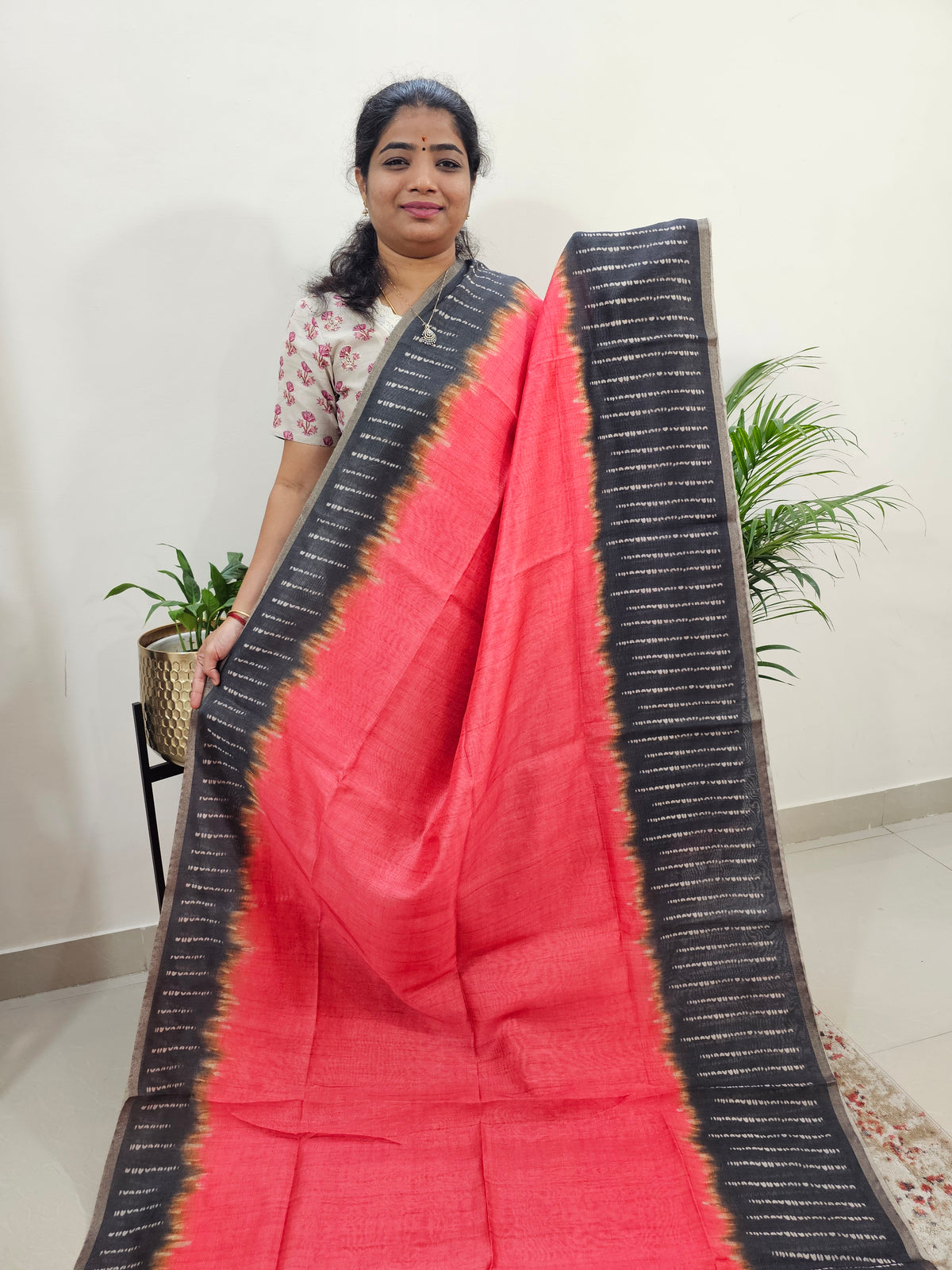 Semi Ghicha Digital Printed Saree - Red with Grey