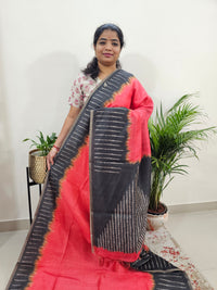 Semi Ghicha Digital Printed Saree - Red with Grey