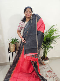 Semi Ghicha Digital Printed Saree - Red with Grey