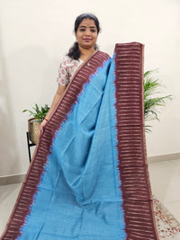 Semi Ghicha Digital Printed Saree - Blue with Maroon