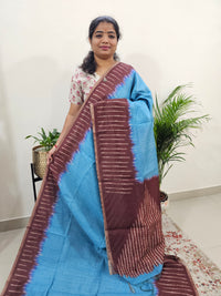 Semi Ghicha Digital Printed Saree - Blue with Maroon