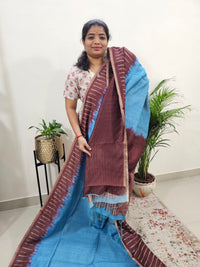 Semi Ghicha Digital Printed Saree - Blue with Maroon