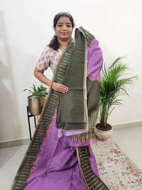 Semi Ghicha Digital Printed Saree - Purple with Green