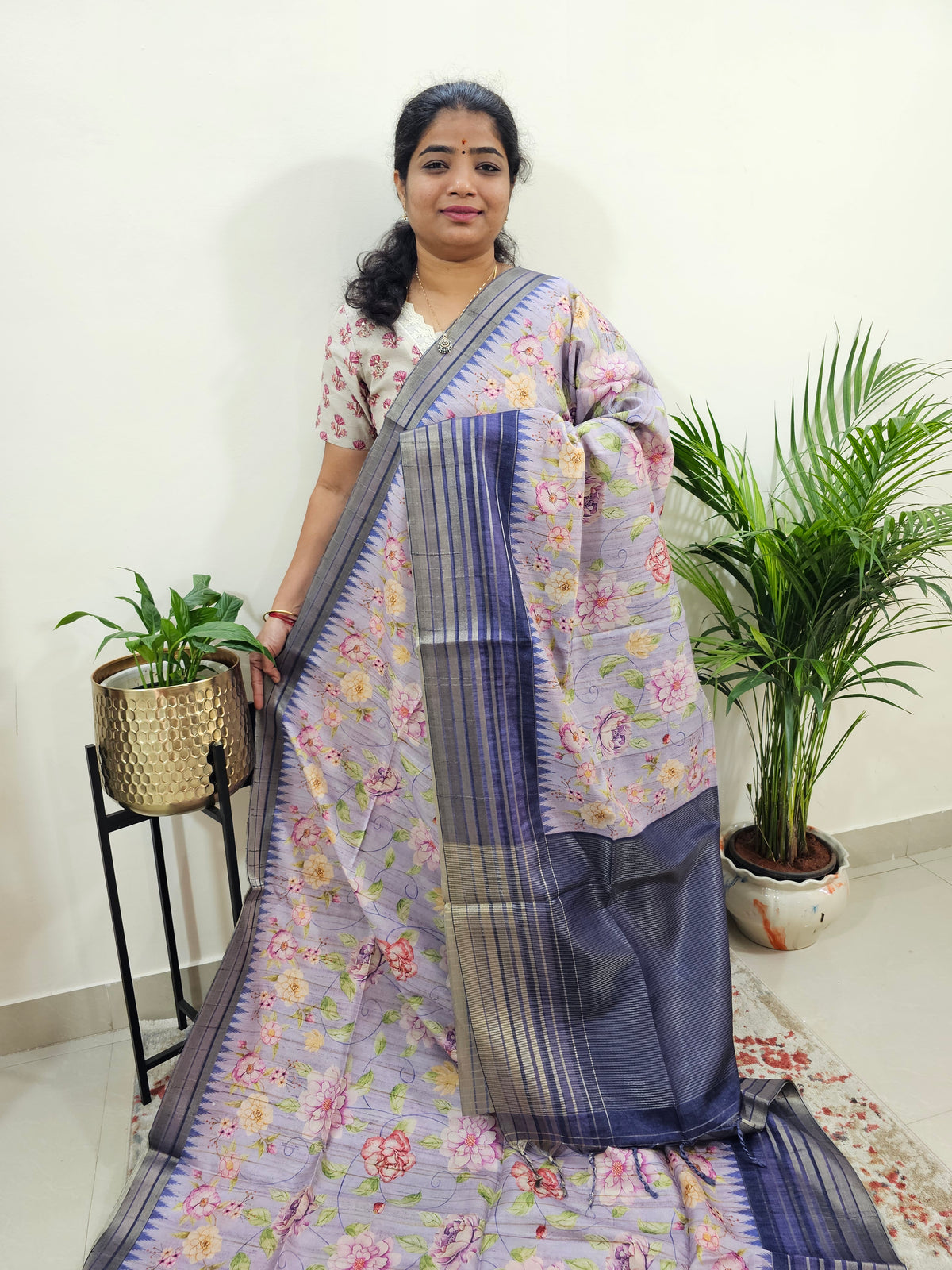 Semi Tussar with Digital Printed Saree - Violet