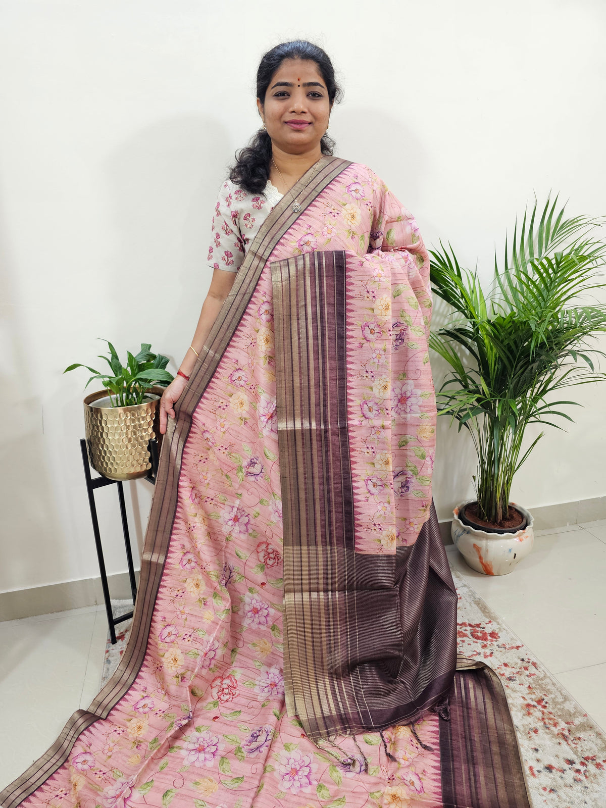 Semi Tussar with Digital Printed Saree - Maroon