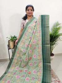 Semi Tussar with Digital Printed Saree - Green