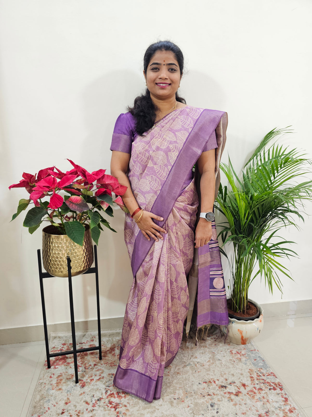 Semi Ghicha with Floral Pattern Saree - Lavender