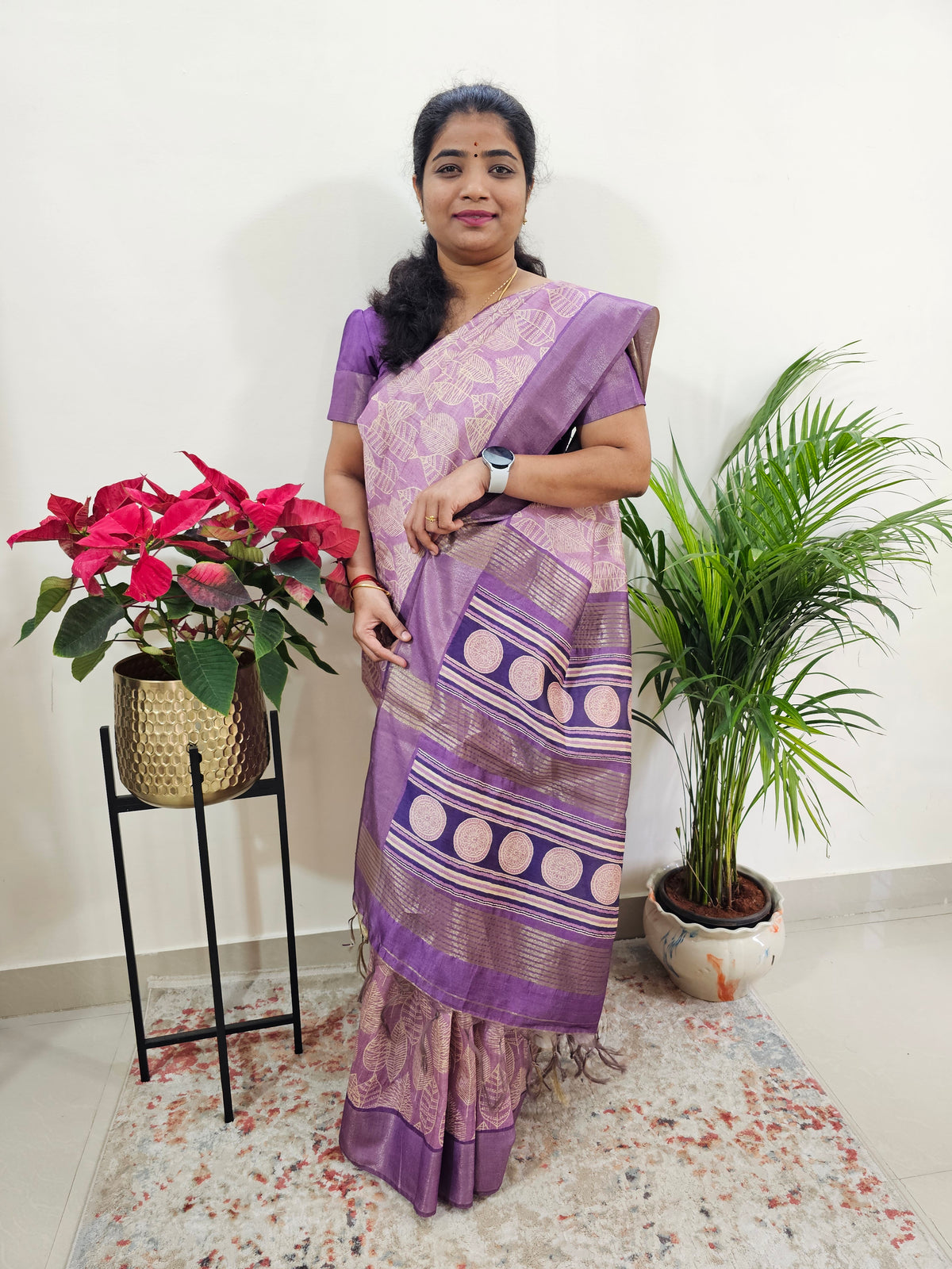 Semi Ghicha with Floral Pattern Saree - Lavender