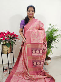 Semi Ghicha with Floral Pattern Saree -Pink