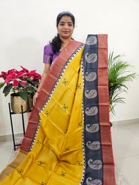 Yellow with Red Tussar Silk Saree with Zari Border