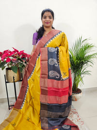 Yellow with Red Tussar Silk Saree with Zari Border