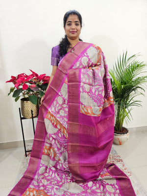 Pink Tussar Silk Saree with Zari Border