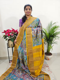 Grey with Mustard Tussar Silk Saree with Zari Border