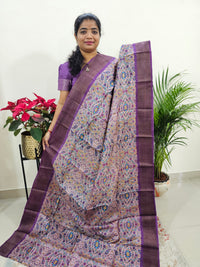 Purple Tussar Silk Saree with Zari Border