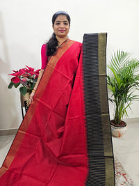 Korvai Weaving Semi Raw Silk Saree - Red with Black