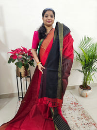 Korvai Weaving Semi Raw Silk Saree - Red with Black