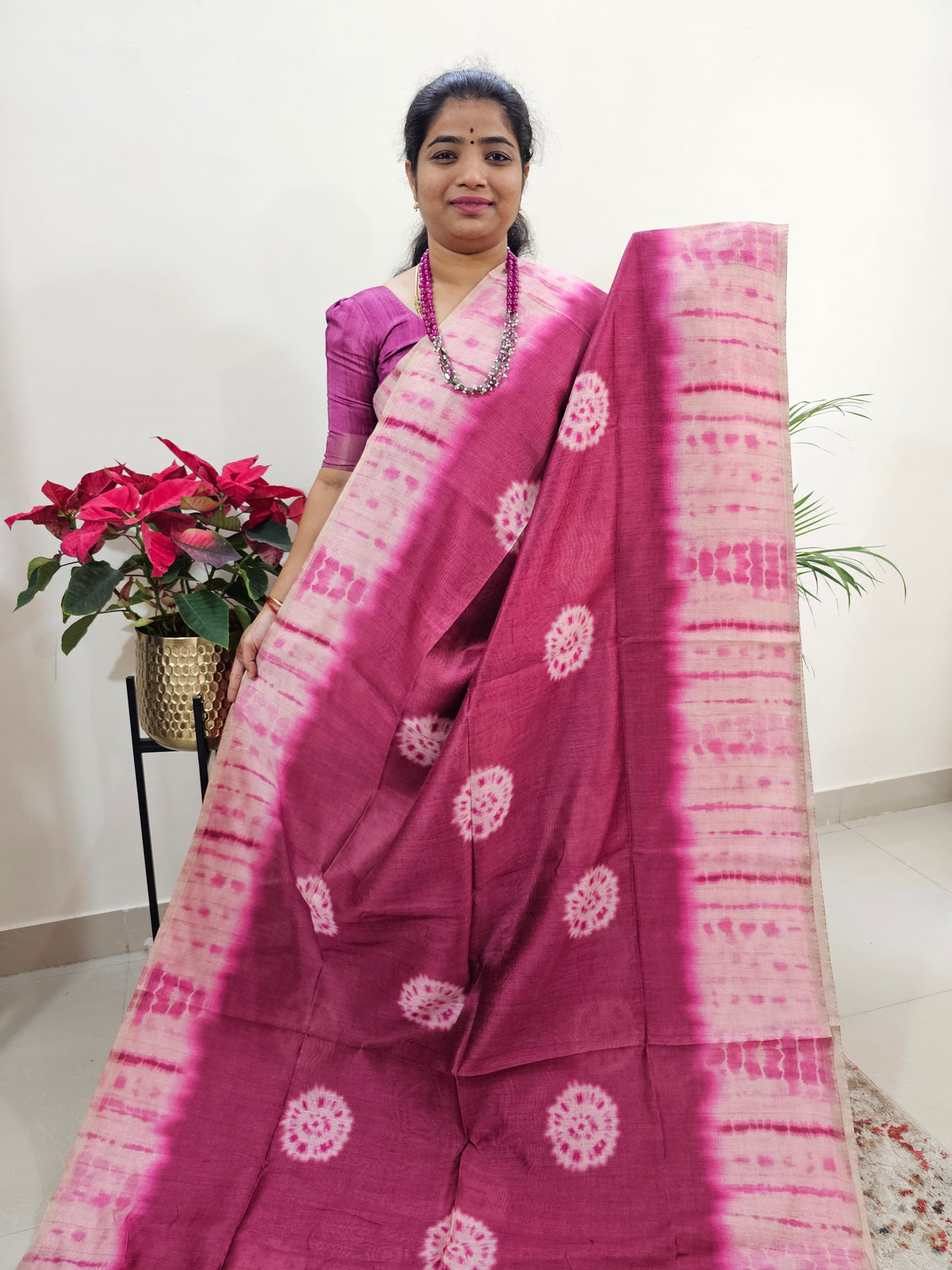 Semi Ghicha Digital Printed Saree - Magenta Pink