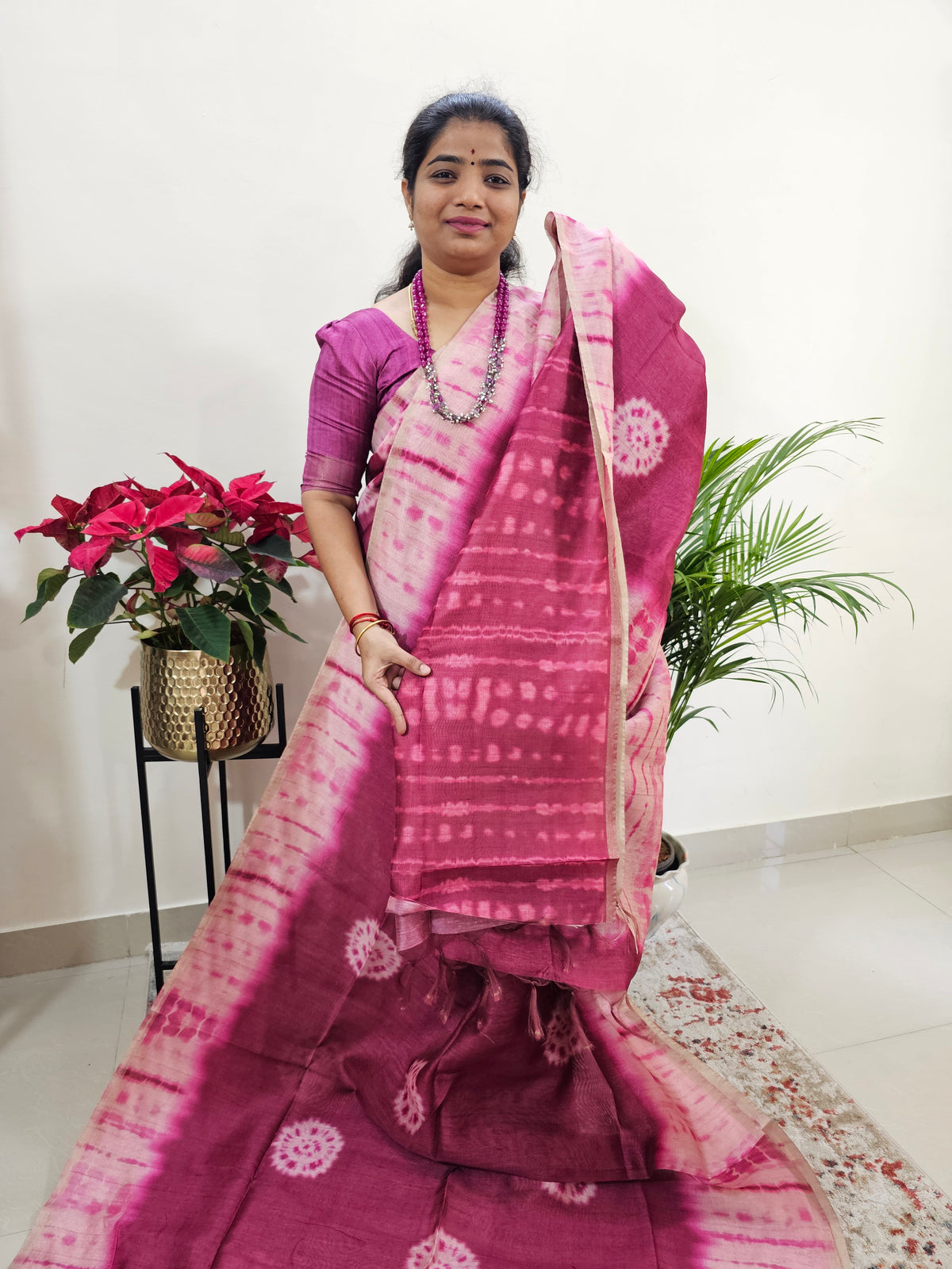 Semi Ghicha Digital Printed Saree - Magenta Pink