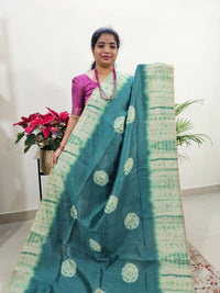 Semi Ghicha Digital Printed Saree - Peacock Green