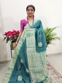 Semi Ghicha Digital Printed Saree - Peacock Green