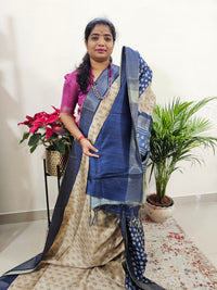 Semi Ghicha Floral Printed Saree - Blue