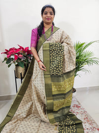 Semi Ghicha Floral Printed Saree - Green