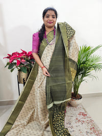 Semi Ghicha Floral Printed Saree - Green