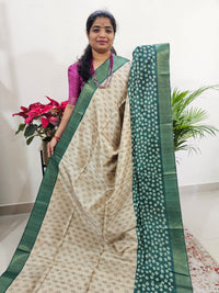 Semi Ghicha Digital Printed Saree - Cream with Green