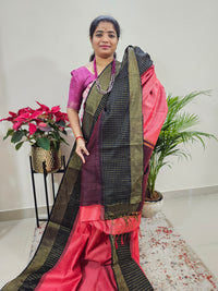 Semi Raw Silk Saree Weaving Border - Peach with Black