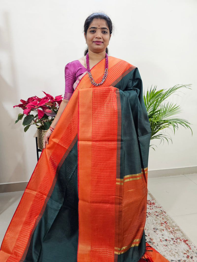 Semi Raw Silk Saree Weaving Border - Green with Orange