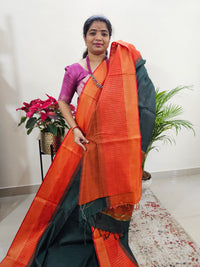 Semi Raw Silk Saree Weaving Border - Green with Orange