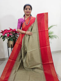 Semi Raw Silk Saree Weaving Border - Beige with Red