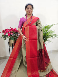 Semi Raw Silk Saree Weaving Border - Beige with Red