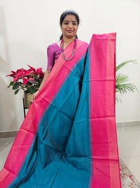 Semi Raw Silk Saree Weaving Border - Peacock Blue with Pink