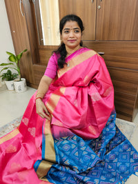 Pure Soft Silk Kanchi Pochampally Fusion - Pink with Blue