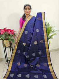 Pure Soft Silk Kanchi Pochampally Fusion - Navy Blue with Blue