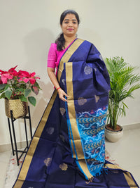 Pure Soft Silk Kanchi Pochampally Fusion - Navy Blue with Blue