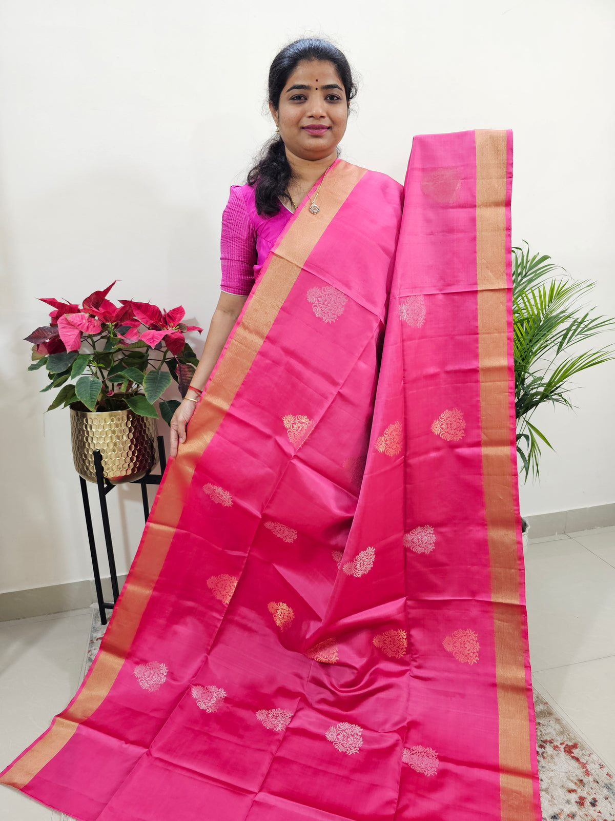 Pure Soft Silk Kanchi Pochampally Fusion - Pink with Blue