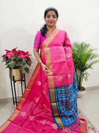 Pure Soft Silk Kanchi Pochampally Fusion - Pink with Blue