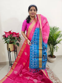 Pure Soft Silk Kanchi Pochampally Fusion - Pink with Blue