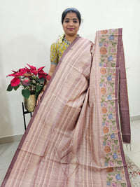 Semi Tussar with Striped Zari Weaving Saree - Onion Pink