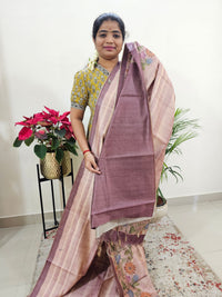 Semi Tussar with Striped Zari Weaving Saree - Onion Pink