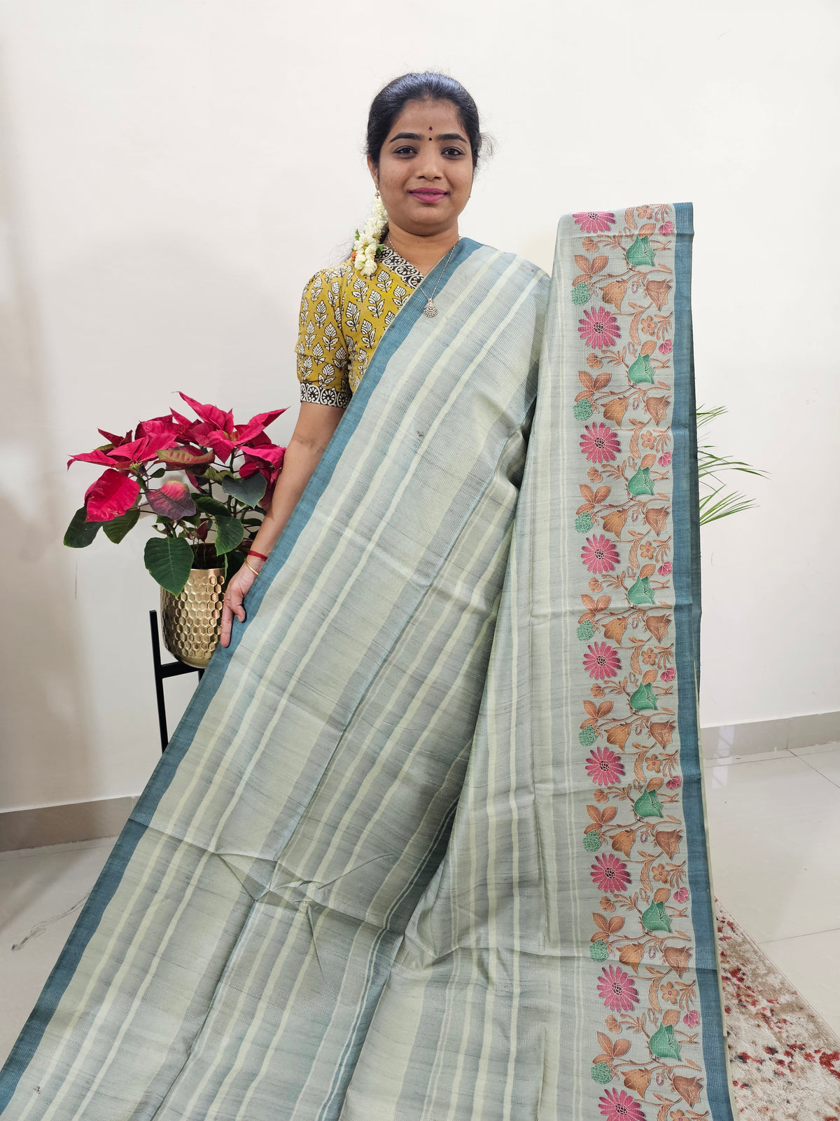 Semi Tussar with Striped Zari Weaving Saree - Blue