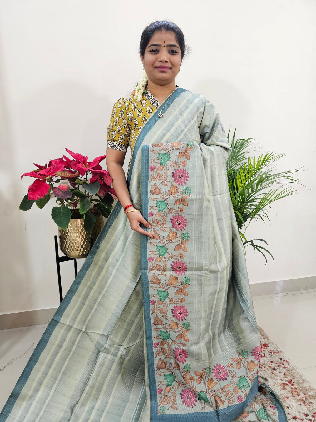 Semi Tussar with Striped Zari Weaving Saree - Blue