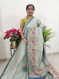 Semi Tussar with Striped Zari Weaving Saree - Blue