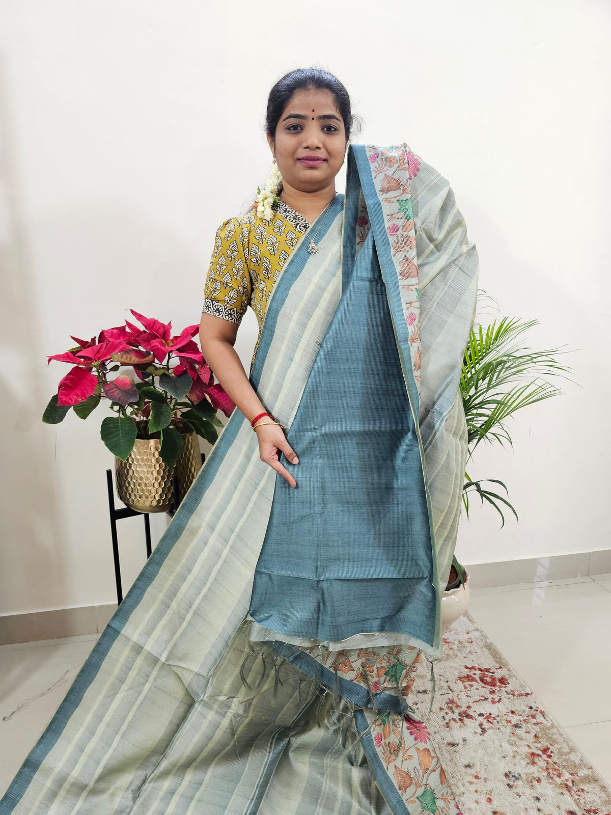 Semi Tussar with Striped Zari Weaving Saree - Blue