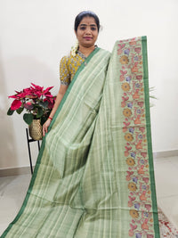 Semi Tussar with Striped Zari Weaving Saree - Green