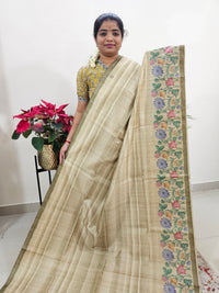 Semi Tussar with Striped Zari Weaving Saree - Mehndi Green