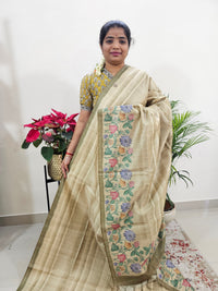 Semi Tussar with Striped Zari Weaving Saree - Mehndi Green