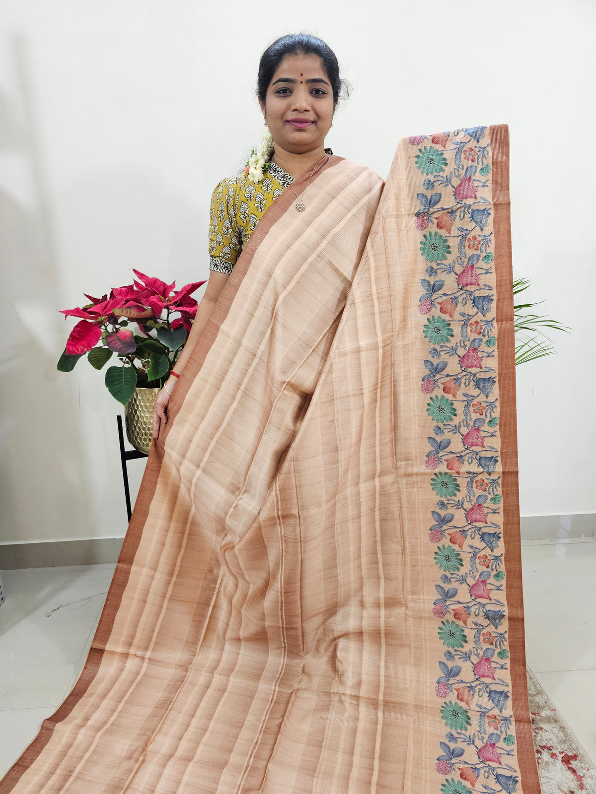 Semi Tussar with Striped Zari Weaving Saree - Orange